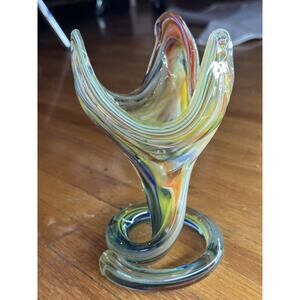 Vintage Murano Vase Serpentine Snake Rainbow Glass